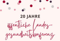 Buntes Konfetti hinter dem Schriftzug "20 Jahre Öffentliche Landesgesundheitskonferenz"